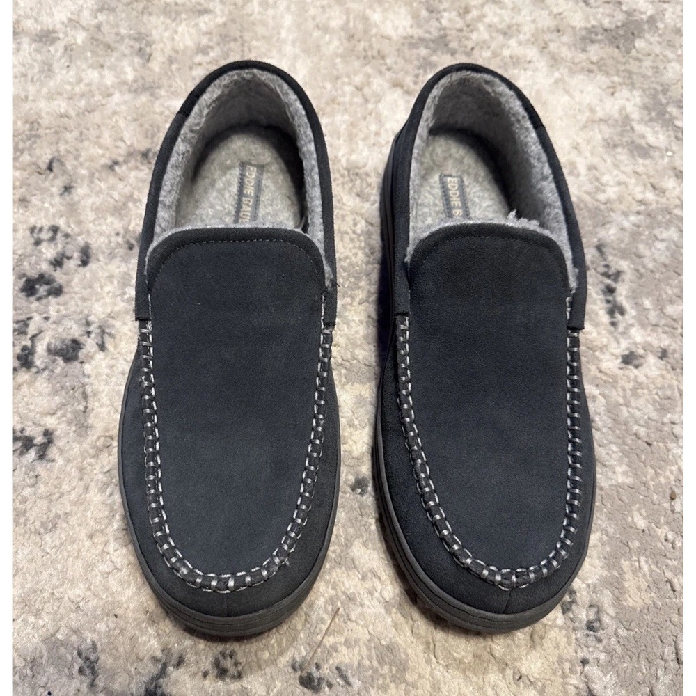 Eddie Bauer Loudon Slippers Men XL 11-12 Gray Suede Memory Foam Slip On Comfort